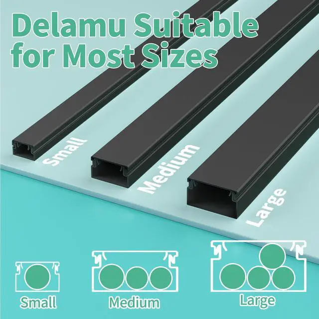 Alt view image 6 of 7 - Cord Hider, 100in Self-Adhesive Cord Cover Kit for Wall Mounted TV, Paintable Wire Hider, Flexible Cable Management System, Cable Raceway Conceals 2-3 Wires, W0.95 H0.55in, Black