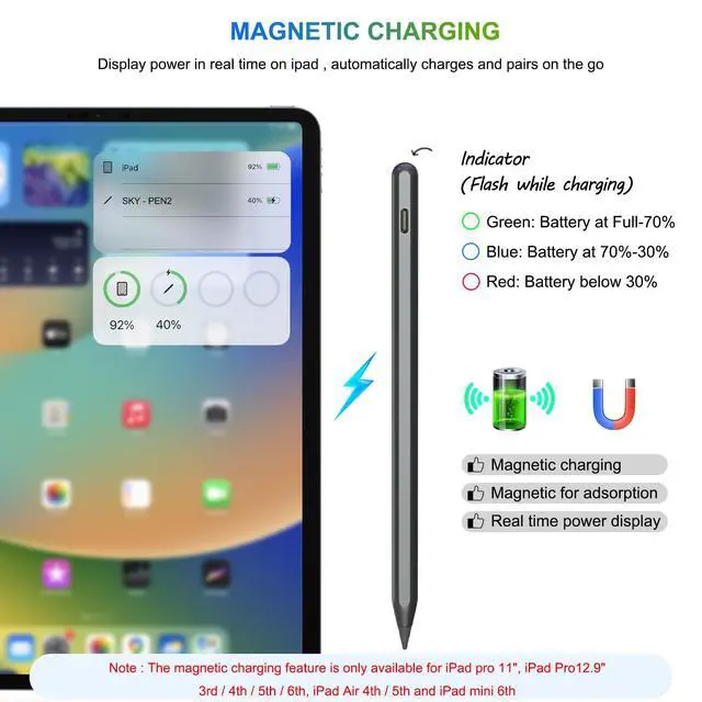 Alt view image 2 of 6 - Pencil 2nd Generation Wireless Charging, Pencil for iPad with Tilt & Palm Rejection, Magnetic Stylus Pen Compatible with ipad Air 3/4/5, ipad Mini 5/6, ipad 6/7/8/9/10, ipad Pro 11/12.9 (Black)