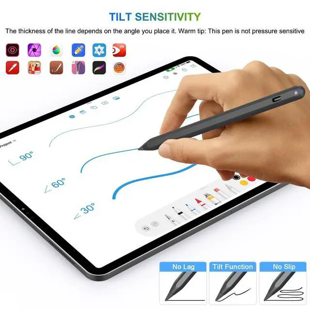 Alt view image 3 of 6 - Pencil 2nd Generation Wireless Charging, Pencil for iPad with Tilt & Palm Rejection, Magnetic Stylus Pen Compatible with ipad Air 3/4/5, ipad Mini 5/6, ipad 6/7/8/9/10, ipad Pro 11/12.9 (Black)