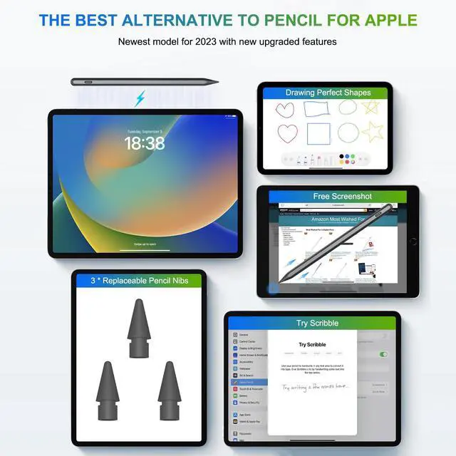 Alt view image 5 of 6 - Pencil 2nd Generation Wireless Charging, Pencil for iPad with Tilt & Palm Rejection, Magnetic Stylus Pen Compatible with ipad Air 3/4/5, ipad Mini 5/6, ipad 6/7/8/9/10, ipad Pro 11/12.9 (Black)