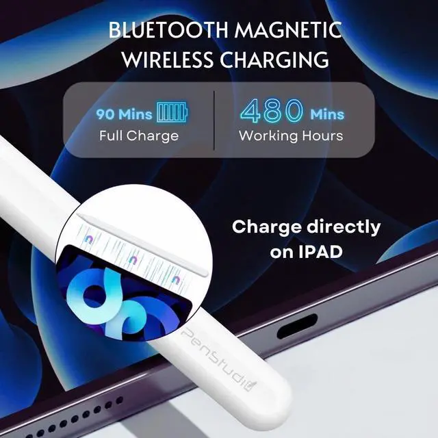 Alt view image 3 of 7 - PS2 iPad Pencil 2nd Generation with Magnetic Wireless Charging - Bluetooth Tilt Sensitivity Stylus Pen for Apple iPad Pro 11/12.9 inch, iPad Air 5/4, Mini 6 (NO Wired Charging)