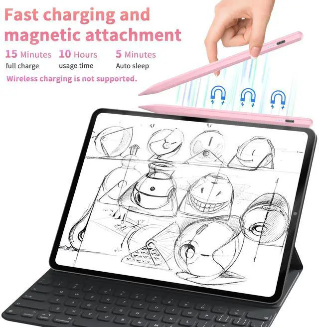 Alt view image 2 of 7 - Stylus Pen for iPad 2025-2018 Faster Charge Apple Pencil with Tilt Sensitivity & Palm Rejection & Magnetic Compatible iPad 11/10/9/8/7/6, Pad Air 3/4/5, Pro 12.9"/11", Mini 6/5, M2/M4 Pink