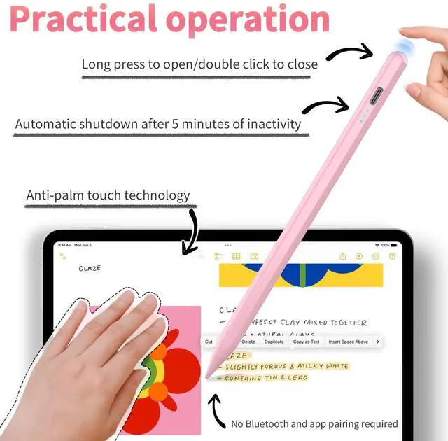 Alt view image 4 of 7 - Stylus Pen for iPad 2025-2018 Faster Charge Apple Pencil with Tilt Sensitivity & Palm Rejection & Magnetic Compatible iPad 11/10/9/8/7/6, Pad Air 3/4/5, Pro 12.9"/11", Mini 6/5, M2/M4 Pink