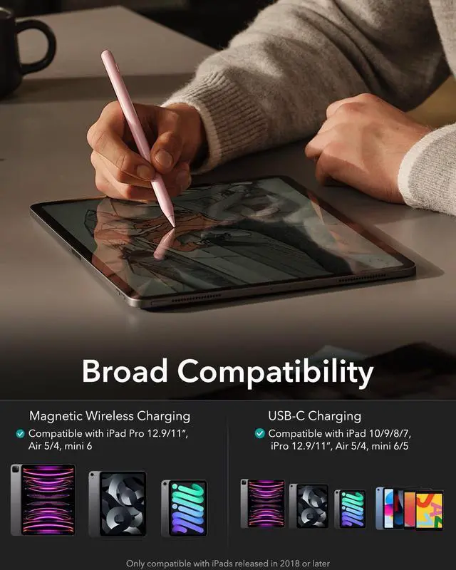 Alt view image 6 of 7 - Stylus Pen for iPad, Magnetic Wireless Charging iPad Pencil, Digital Pencil Pro with Tilt Sensitivity and Palm Rejection for iPad Pro 12.9/11, iPad Air 5/4, and iPad mini 6, Pink