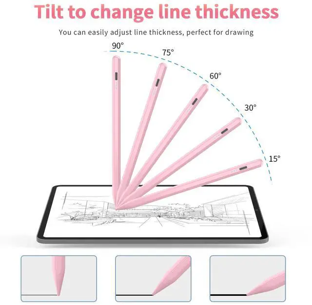 Alt view image 7 of 7 - Stylus Pen for iPad 2025-2018 Faster Charge Apple Pencil with Tilt Sensitivity & Palm Rejection & Magnetic Compatible iPad 11/10/9/8/7/6, Pad Air 3/4/5, Pro 12.9"/11", Mini 6/5, M2/M4 Pink