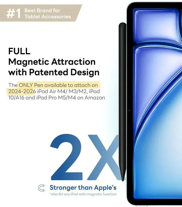 Alt view image 2 of 6 - Pencil 2 for iPad 2026-2018, Magnetic Stylus with 0.1mm Precise 2X Durable Tips, for iPad A16/11-6th Gen, iPad Pro 12.9/11/13" M4, iPad Air 3-5/M2/M3/M4, iPad mini 5/6, Black