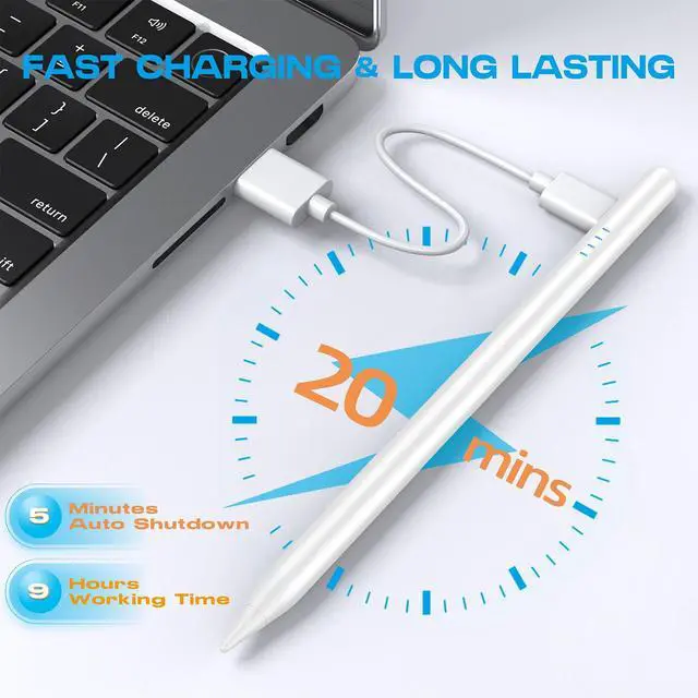 Alt view image 3 of 7 - Stylus Pen for iPad 2018-2025, 20-Mins Fast Charge for Apple Pencil with Tilt & Palm Rejection, Active Digital Pens Compatible with iPad 6-10th Gen/A16, Pro 13"/12.9"/11/M4, Air 3/4/5/M2/M3, Mini 5/6