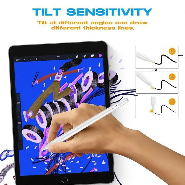 Alt view image 4 of 7 - Stylus Pen for iPad 2018-2025, 20-Mins Fast Charge for Apple Pencil with Tilt & Palm Rejection, Active Digital Pens Compatible with iPad 6-10th Gen/A16, Pro 13"/12.9"/11/M4, Air 3/4/5/M2/M3, Mini 5/6