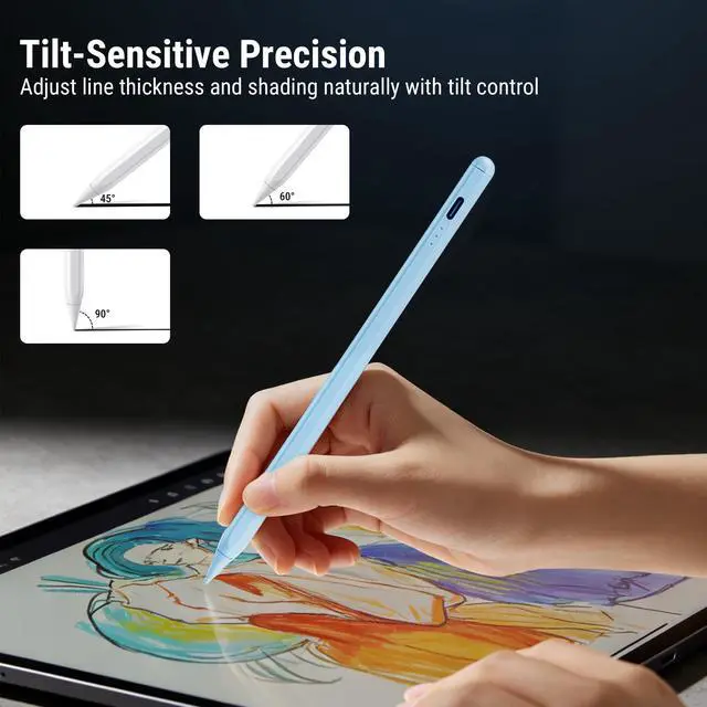 Alt view image 6 of 7 - 3X Fast Charge Stylus Pen for iPad, Active Pencil with Palm Rejection & Tilt Sensitivity, Compatible iPad 10th/9th/8th/7th/6th Gen, Air 11/13 M2/M3/5/4/3, Pro 11/12.9/13 M4, Mini A17 Pro