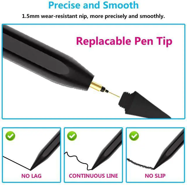 Alt view image 4 of 7 - Stylus Pencil for Apple 2018-2026 iPad, 2X Fast Charge iPencil USB-C Compatible with iPad 11/10/9/8/7/6th Gen, iPad Pro 11"/12.9"/13-inch M4, Air 3/4/5/M2/M3, Mini 5/6/7 Gen-G2 Black