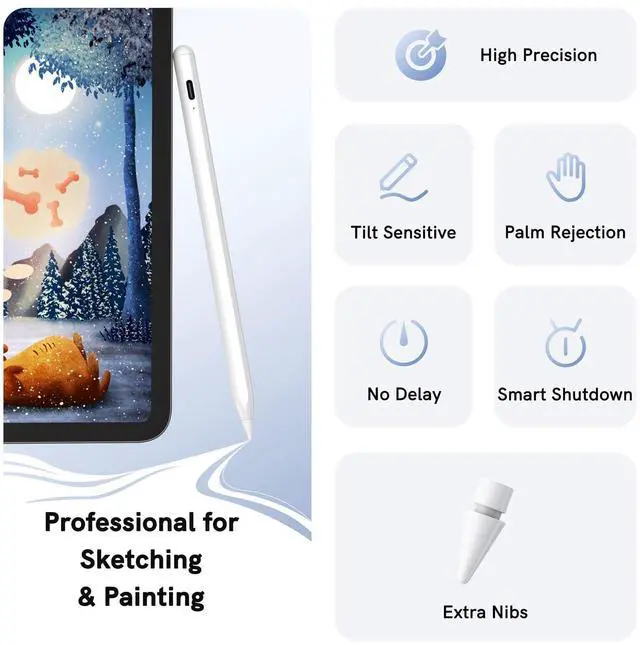 Alt view image 4 of 6 - Stylus Pen for iPad 2018-2024 - for Apple iPad Pencil with Palm Rejection, Magnetic, Tilt Sensitivity, Work for iPad Pro 11"/12.9", iPad mini 5/6, iPad Air 3/4/5, iPad 6/7/8/9/10