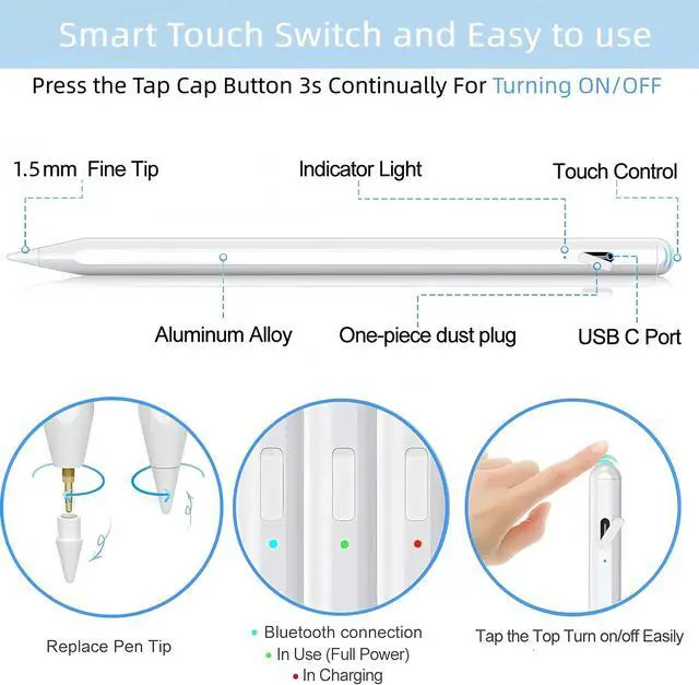 Alt view image 2 of 7 - Stylus Pen for iPad 2018-2026, 25 Mins Fast Charging iPad Pencil with Palm Rejection & Tilt Sensitivity,Apple Pen Alternative Compatible with iPad 11/10/9/8/7/6 Gen Pro M4 12.9"/11" Air M3/M2 Mini 6/5
