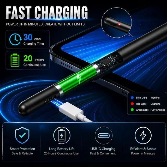 Alt view image 3 of 7 - Stylus Pen for iPad Pro 13/12.9/11 Inch-Fast Charge Active Pencil for 2018-2025 iPad Pro 11"/12.9"/M4, iPad 6th/7th/8th/9th/10th/11th, iPad Air 3/4/5/M2/M3, iPad mini 5/6/7/A17pro Gen