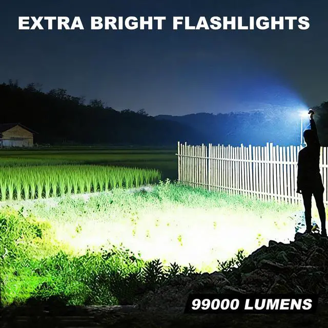 Alt view image 2 of 7 - Rechargeable LED Flashlights High Lumens, 99000 Lumens Bright Flashlight with 5 Modes & Waterproof, Powerful Flash Light Handheld Flashlights for Home Camping Emergencies - 2 Pack