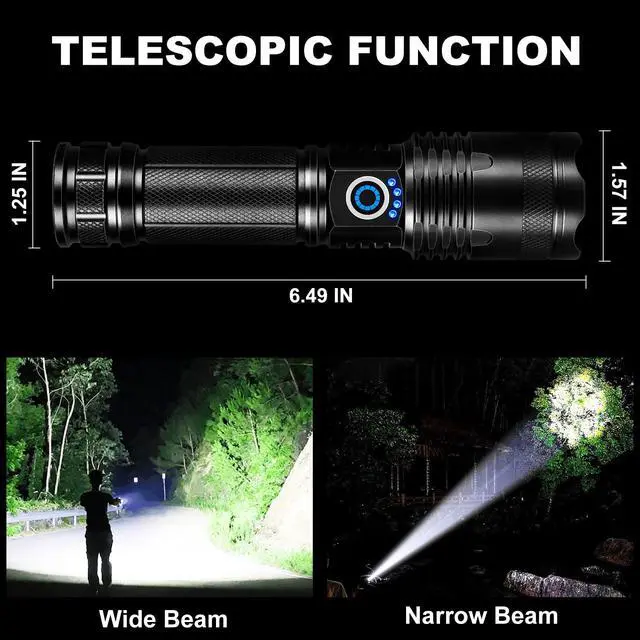 Alt view image 6 of 7 - Rechargeable LED Flashlights High Lumens, 99000 Lumens Bright Flashlight with 5 Modes & Waterproof, Powerful Flash Light Handheld Flashlights for Home Camping Emergencies - 2 Pack