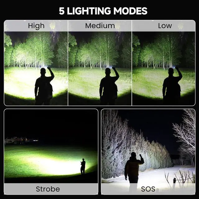 Alt view image 4 of 7 - Rechargeable Flashlights 99,000 High Lumens - 2 Pack, Super Bright Flash Light with 5 Lighting Modes, IPX7 Waterproof Powerful Flashlight for Camping Home Outdoor Hiking