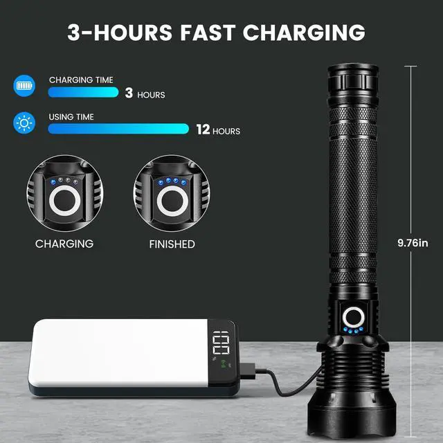 Alt view image 3 of 6 - Rechargeable Flashlights 99000 High Lumens, Super Bright LED Flashlight Powerful with 10000Ah Capacity, 5 Modes Waterproof Flashlight Handheld Flash Lights for Home Camping Emergencies