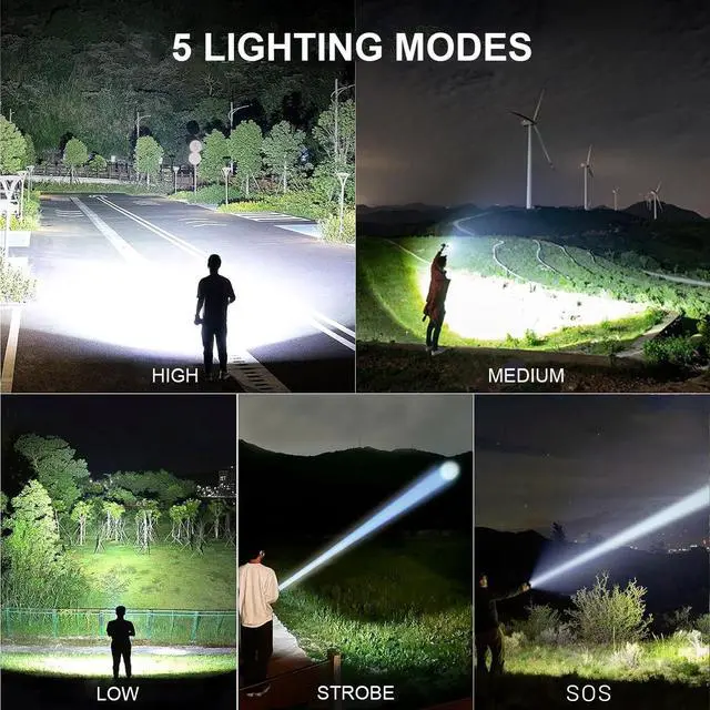 Alt view image 4 of 6 - Rechargeable Flashlights 99000 High Lumens, Super Bright LED Flashlight Powerful with 10000Ah Capacity, 5 Modes Waterproof Flashlight Handheld Flash Lights for Home Camping Emergencies