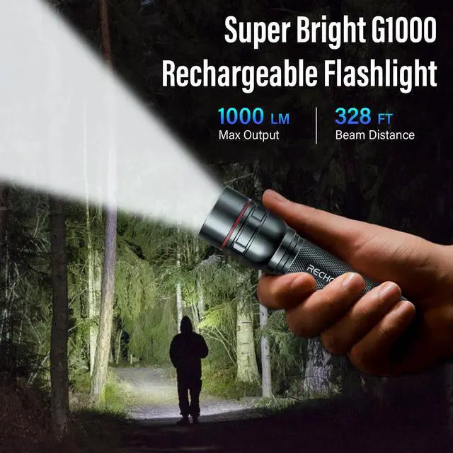 Alt view image 7 of 7 - Rechargeable Flashlights High Lumens, G1000 Super Bright Flash Light Grey, Small Zoomable LED Flashlight with 3 Lighting Modes, Portable Tactical Flashlight for Camping Essentials (Battery Included)