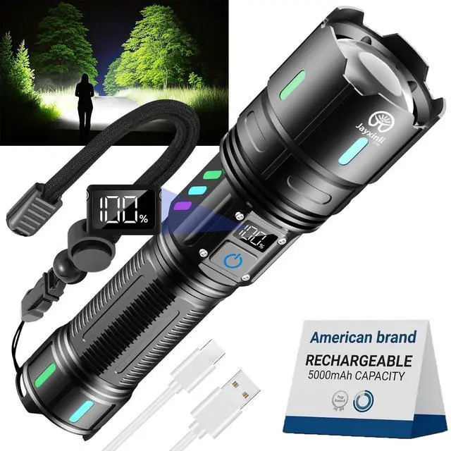 Main image of Rechargeable Flashlights High Lumens, High Powered 20000 Lumen Flashlight with 5000mAh Battery, LCD Display, 5 Modes, Zoomable, IP67 Waterproof, LED Flash Light for Camping, Dog Walking