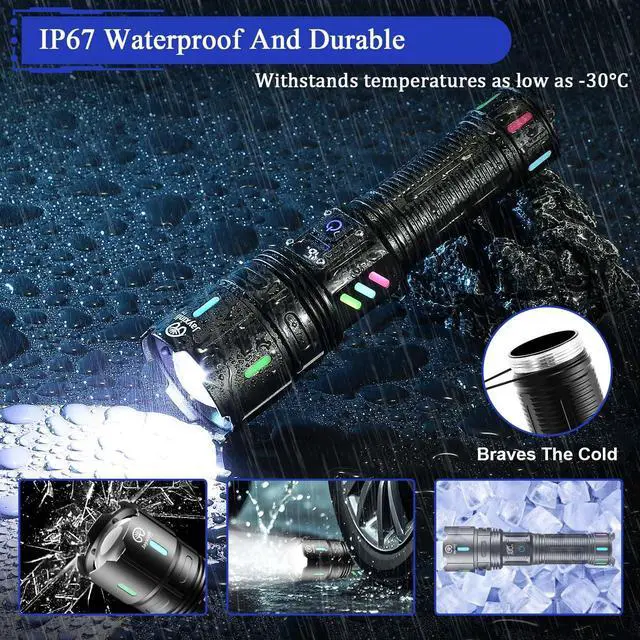 Alt view image 5 of 6 - Rechargeable Flashlights High Lumens, High Powered 20000 Lumen Flashlight with 5000mAh Battery, LCD Display, 5 Modes, Zoomable, IP67 Waterproof, LED Flash Light for Camping, Dog Walking