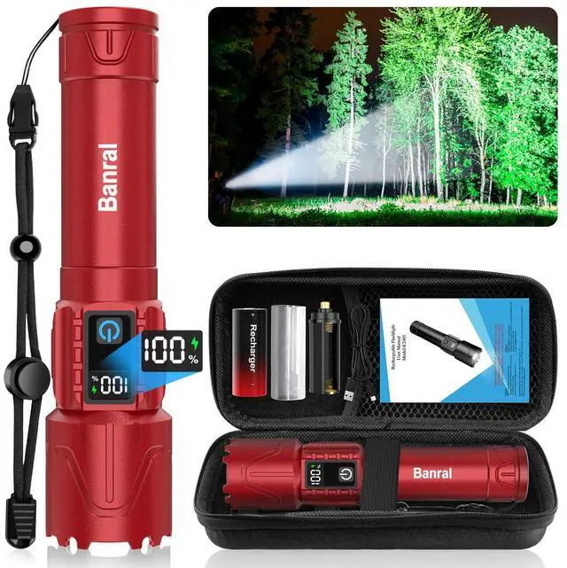 Main image of Rechargeable Tactical Flashlights 2000 High Lumens - 5000mAh Super Bright LED Powerful Flash Light, Waterproof Handheld USB C Flashlight for Home,Car,Camping,Emergencies,5 Modes,Zoomable (1, Red)