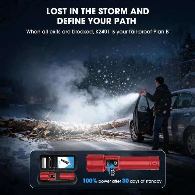 Alt view image 2 of 5 - Rechargeable Tactical Flashlights 2000 High Lumens - 5000mAh Super Bright LED Powerful Flash Light, Waterproof Handheld USB C Flashlight for Home,Car,Camping,Emergencies,5 Modes,Zoomable (1, Red)