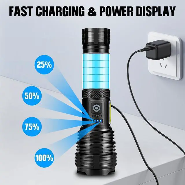 Alt view image 3 of 6 - Flashlight Rechargeable Flashlights High Lumens, 99,000 LM Bright LED Flashlight Powered Flash Light, USB Rechargeable Flashlights & Waterproof Handheld Flash lights for Home Camping Hiking(2 Pack)