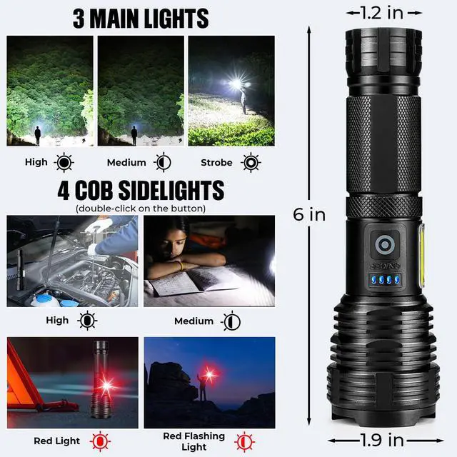 Alt view image 6 of 6 - Flashlight Rechargeable Flashlights High Lumens, 99,000 LM Bright LED Flashlight Powered Flash Light, USB Rechargeable Flashlights & Waterproof Handheld Flash lights for Home Camping Hiking(2 Pack)