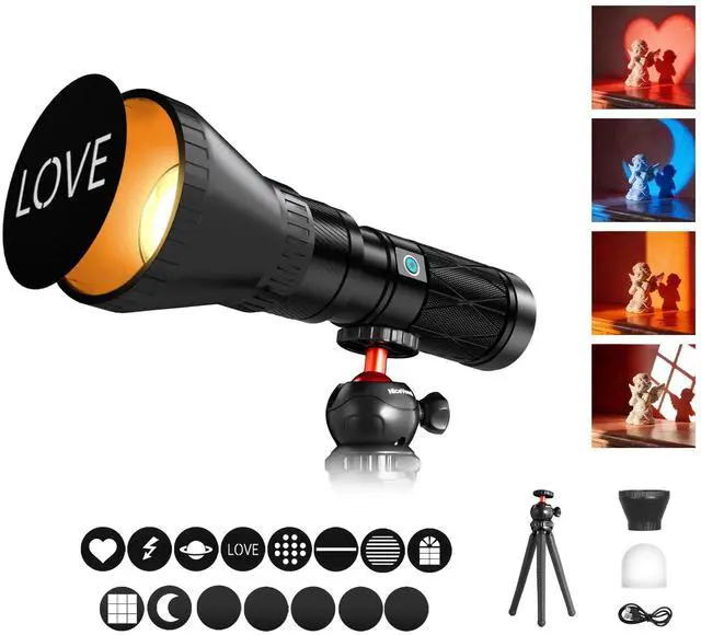 Main image of 4-Color Handheld Photography Lighting Kit with 15 GOBO Filters & Tripod, 6000mAh Rechargeable Photography Flashlight with Diffusion, Zoomable Lighting for Video Recording/Sunset