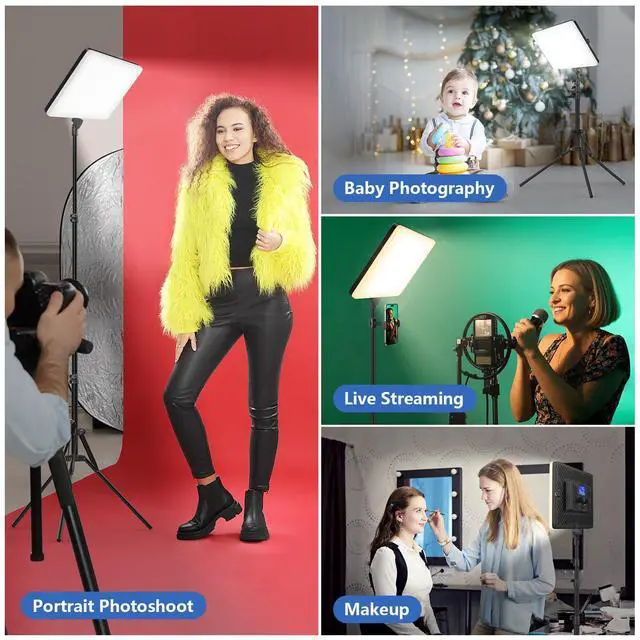 Alt view image 5 of 5 - Led Video Light Panel Lighting Kit, 2-Pack Bi-Color Photography Lighting with 63'' Tripods Stand, Built-in 8000mAh Battery, 2500-8500K Studio Light for Live Streaming/Outdoor Indoor/Tiktok