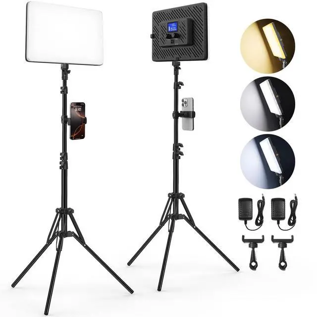 Main image of Led Video Light Panel Lighting Kit, 2-Pack Bi-Color Photography Lighting with 63'' Tripods Stand, Built-in 8000mAh Battery, 2500-8500K Studio Light for Live Streaming/Outdoor Indoor/Tiktok