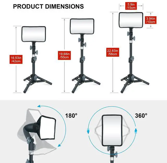 Alt view image 2 of 7 - 920 Lumens LED Video Light with Adjustable Tripod Stand/Color Filters, Studio Lighting Kit for Tablet Shooting, Collection Portrait YouTube Photography Video Making-2 Packs