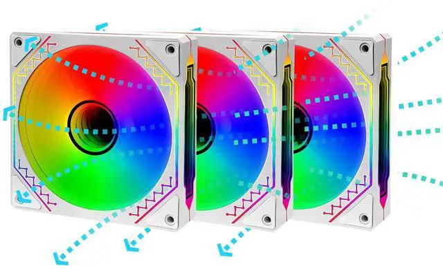 Main image of 120mm Reverse Airflow 5V 3Pin ARGB Addressable Infinity Mirror Fans with 4Pin PWM Control 800-1600RPM Suitable for PC Water Cooling and CPU Cooler White 3-Pack