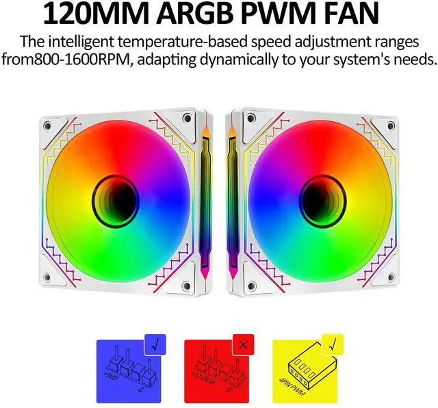 Alt view image 2 of 6 - 120mm Reverse Airflow 5V 3Pin ARGB Addressable Infinity Mirror Fans with 4Pin PWM Control 800-1600RPM Suitable for PC Water Cooling and CPU Cooler White 3-Pack