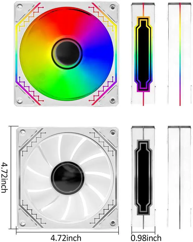 Alt view image 3 of 6 - 120mm Reverse Airflow 5V 3Pin ARGB Addressable Infinity Mirror Fans with 4Pin PWM Control 800-1600RPM Suitable for PC Water Cooling and CPU Cooler White 3-Pack