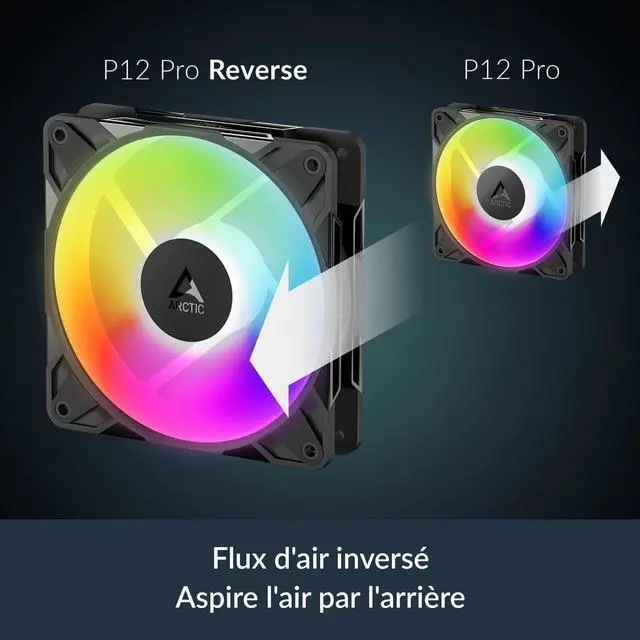 Alt view image 3 of 7 - P12 Pro Reverse A-RGB 120 mm Premium Fan with Reverse Airflow, PWM Fan with Y Cable Splitter, 500-3000 RPM, 0 RPM <5% PWM, 5V Digital RGB, hydrodynamic Bearing, 4-Pin - Black