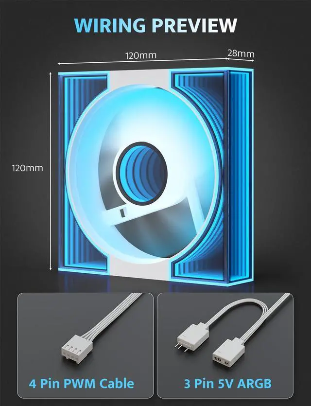 Alt view image 5 of 7 - DM8 3-Pack 120mm PC Case Fan, Infinity Mirror Case Fans, PWM ARGB Sync, 1600RPM High Airflow 56CFM, Low Noise 32.5dBA, Computer Case Cooler Fan (White, Forward)
