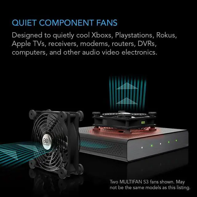 Alt view image 2 of 7 - S7-P, Quiet Dual 120mm AC-Powered Fan with Speed Control, UL-Certified for Receiver DVR PlayStation Xbox Component Cooling
