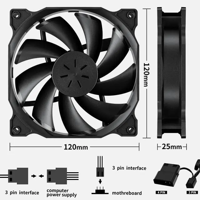 Alt view image 5 of 7 - 120mm Long Life Computer Case Fan Cooling Case Fan for Computer Cases Cooling,5-Pack,12BK3-5