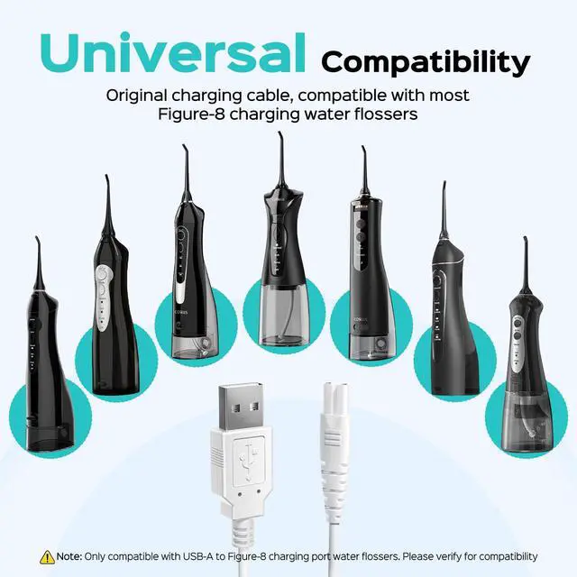 Alt view image 3 of 5 - Original Water Flosser Charger: for Aquasonic, Nicwell, Oralfree, Nicefeel, Hangsun, Tovendor, Zerhunt Figure-8 Replacement Charger Water Flosser, Dental Pick Charger Cord, USB A White