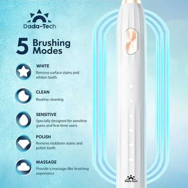 Alt view image 4 of 6 - Electric Toothbrush for Adults and Kids, Ultrasonic Toothbrush Rechargeable with 9 Brush Heads, 5 Modes and 2 Minutes Smart Timer, 4Hours Charge for 60 Days, Roman Column Handle (White)