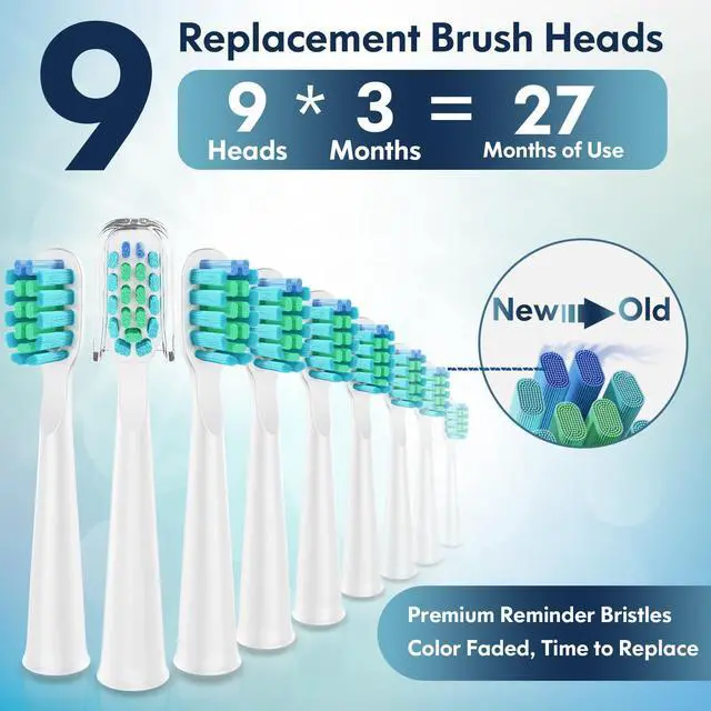 Alt view image 5 of 6 - Electric Toothbrush for Adults and Kids, Ultrasonic Toothbrush Rechargeable with 9 Brush Heads, 5 Modes and 2 Minutes Smart Timer, 4Hours Charge for 60 Days, Roman Column Handle (White)