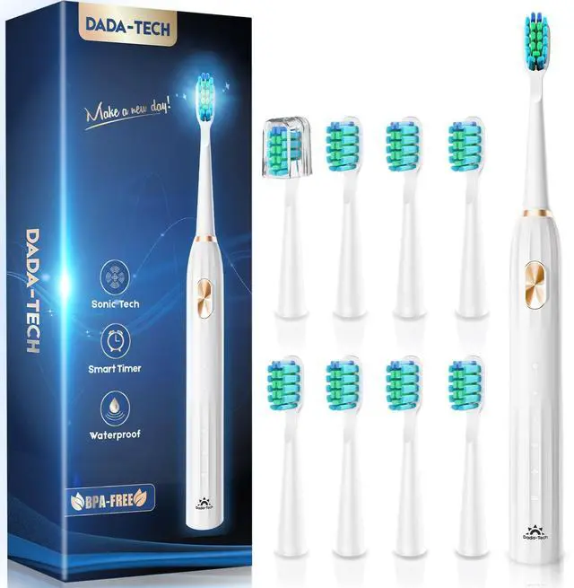 Main image of Electric Toothbrush for Adults and Kids, Ultrasonic Toothbrush Rechargeable with 9 Brush Heads, 5 Modes and 2 Minutes Smart Timer, 4Hours Charge for 60 Days, Roman Column Handle (White)