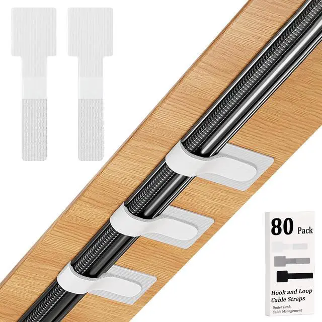 Main image of 80PCS Hook and Loop Cable Straps, Cable Management Under Desk, Adhesive Cable Ties, Reusable Wire Organizers for Cords, Cords Management, Computer Accessories for Desk, Home Office Essentials, White