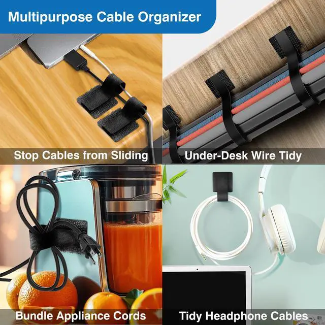 Alt view image 5 of 6 - Cable Management Kit 40 Self-Adhesive Hook & Loop Cable Ties with 2 Extension Straps, Strong Adhesive Cord Organizer for Desk, Wall, Home & Office Adjustable Wire Holders (Black)