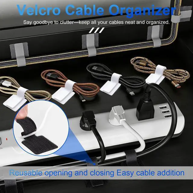 Alt view image 2 of 7 - 80Pcs Hook and Loop Cable Ties Under Desk Cable Management Adhesive Strips for Cord Hider Wire Organizer Computer Accessories for Desk Home Office Organization Essentials - 40 Black + 40 White