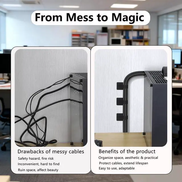 Main image of 48Pcs Upgraded Under Desk Cable Management Ties - Self Adhesive Sticky Back Hook and Loop Straps, Cable Wire Organizers for Home Office