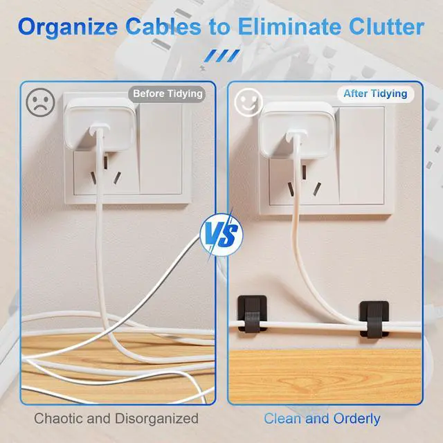 Alt view image 5 of 7 - 80Pcs Hook and Loop Cable Ties Under Desk Cable Management Adhesive Strips for Cord Hider Wire Organizer Computer Accessories for Desk Home Office Organization Essentials - 40 Black + 40 White