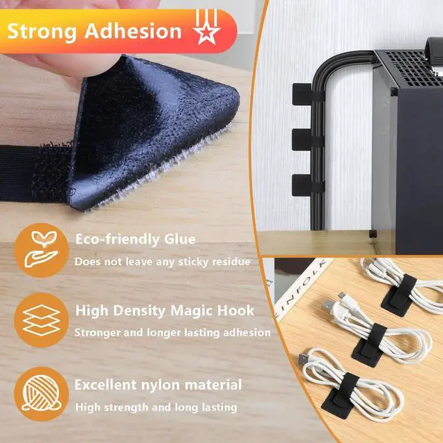 Alt view image 3 of 6 - 48Pcs Upgraded Under Desk Cable Management Ties - Self Adhesive Sticky Back Hook and Loop Straps, Cable Wire Organizers for Home Office